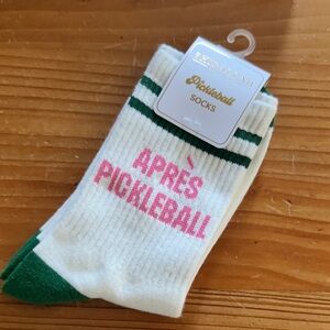 Après Pickleball Crew Socks - White with Green & Pink